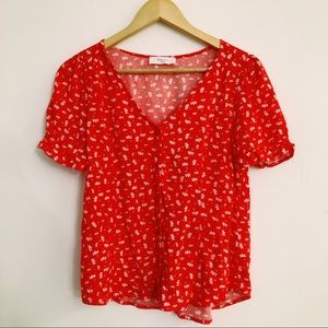 NWOT Elodie Ruffle Trim Sleeve Printed Blouse, XS